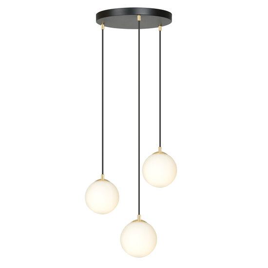 Emibig Emibig 3 bulb hanging lamp black with brass and white glass - Elegant lighting for any interior