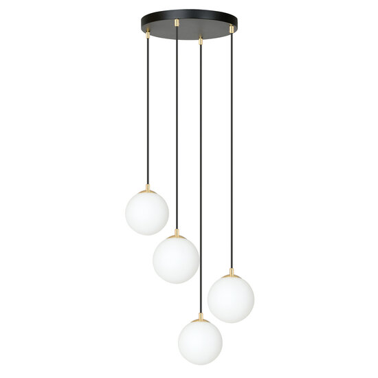 Emibig Emibig lampe suspendue 4 ampoules noire avec laiton et verre blanc - Éclairage élégant pour tous les espaces