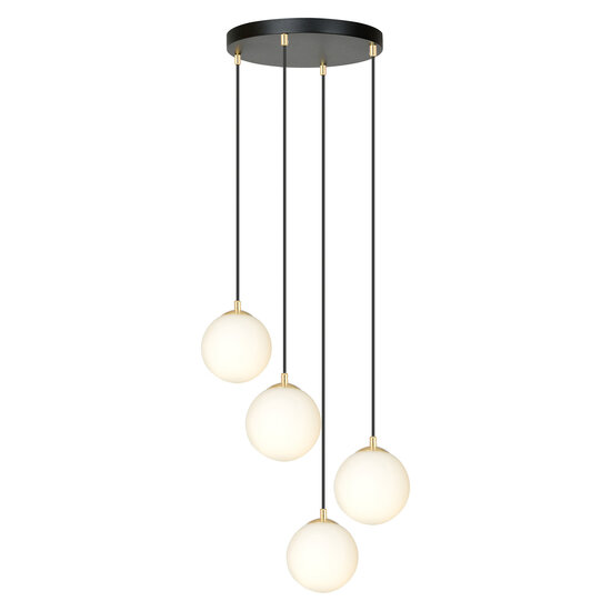 Emibig Emibig Pendelleuchte mit 4 Glühbirnen, schwarz mit Messing und weißem Glas - Elegante Beleuchtung für jeden Raum