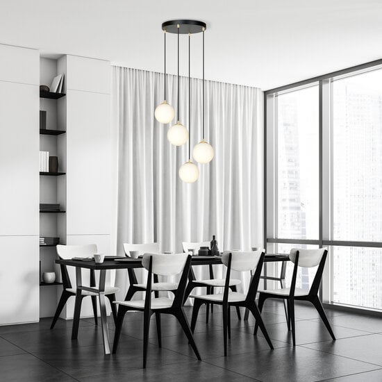 Emibig Emibig 4 bulbs pendant lamp black with brass and white glass - Elegant lighting for any space