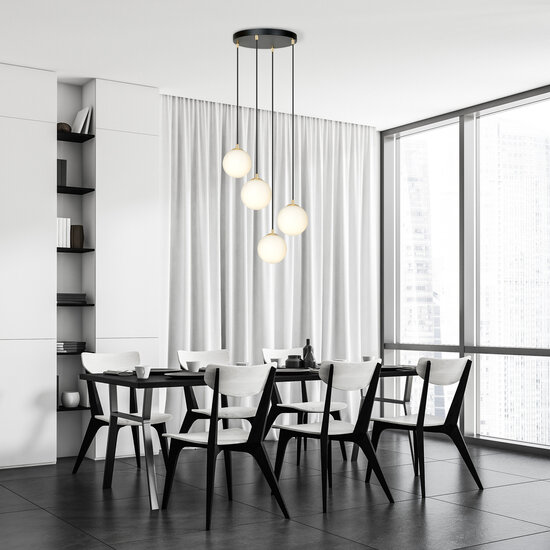 Emibig Emibig lampe suspendue 4 ampoules noire avec laiton et verre blanc - Éclairage élégant pour tous les espaces