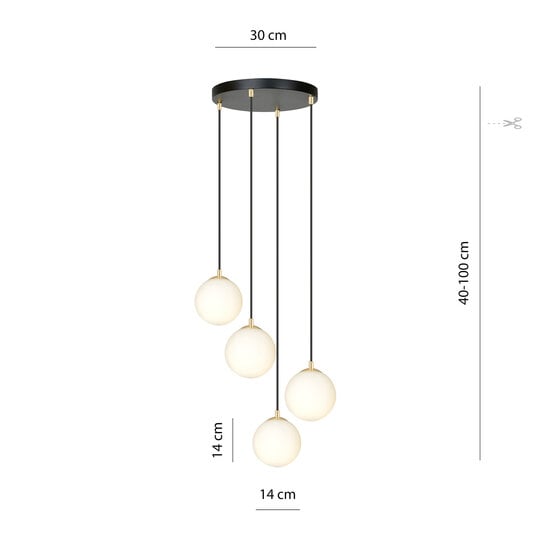 Emibig Emibig 4 bulbs pendant lamp black with brass and white glass - Elegant lighting for any space
