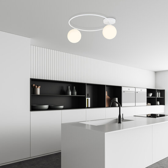 Emibig Emibig Lámpara de techo elegante blanca con bolas de vidrio blancas 2x E14 - Iluminación perfecta para cualquier habitación