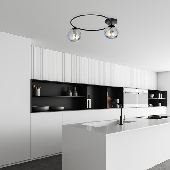 Emibig Emibig Lampe de plafond élégante noire avec ampoules en verre fumé 2x E14 - Idéale pour les intérieurs modernes