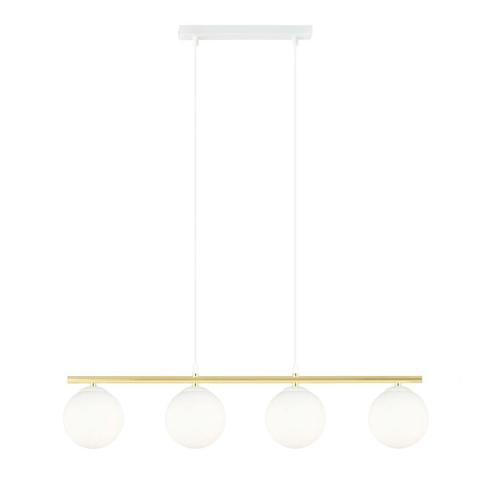 Emibig Emibig Longue lampe suspendue blanche et laiton 4x E14 ampoules en verre dépoli - Éclairage idéal pour chaque espace