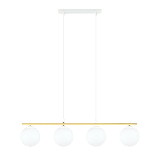 Emibig Emibig Lange wit en messing hanglamp 4x E14 melkglas bollen - Perfecte verlichting voor elke ruimte