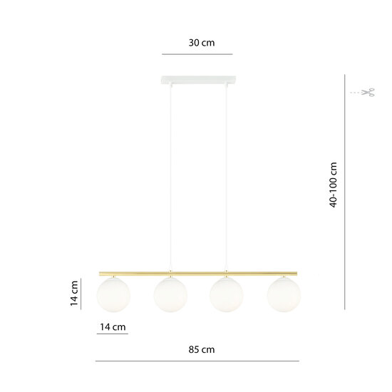 Emibig Emibig Long white and brass hanging lamp 4x E14 frosted glass bulbs - Ideal lighting for any space