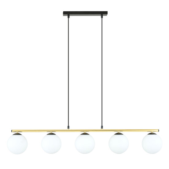 Emibig Emibig Enorm lange zwart en messing hanglamp 5x E14 melkglas bollen - Perfect voor een stijlvolle ambiance