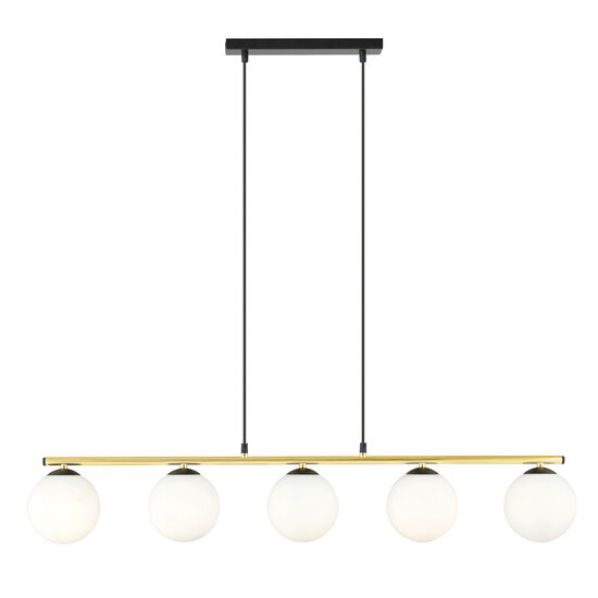 Emibig Emibig Enormously long black and brass hanging lamp 5x E14 frosted glass bulbs - Ideal for creating a stylish atmosphere