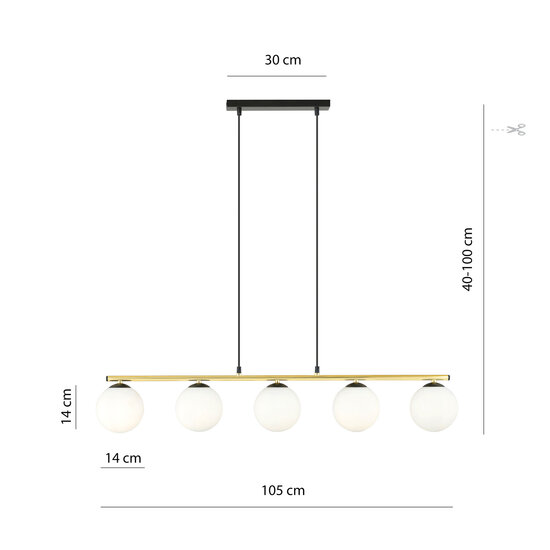 Emibig Emibig Enorm lange zwart en messing hanglamp 5x E14 melkglas bollen - Perfect voor een stijlvolle ambiance