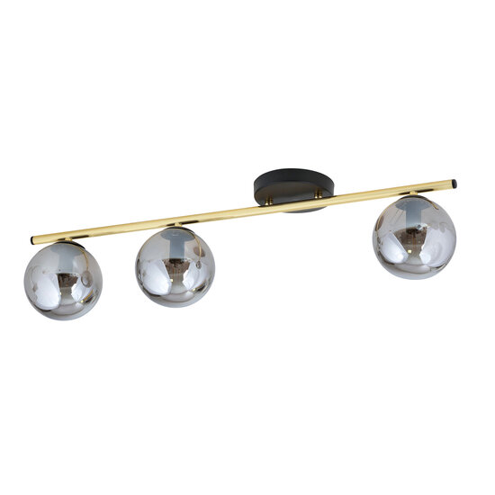 Emibig Emibig Long ceiling lamp 3x E14 brass and black with smoked glass balls - Ideal for stylish lighting in your interior