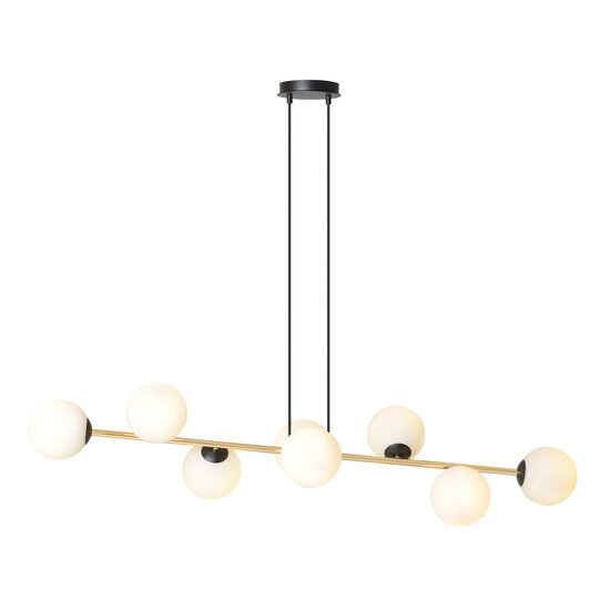 Emibig Emibig Pendellamp messing en zwart met 8 witte glazen bollen - Perfecte sfeerverlichting voor elke ruimte