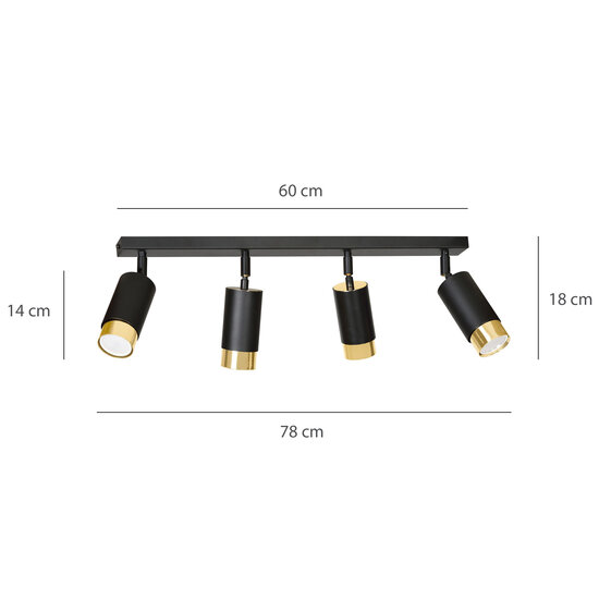 Emibig Emibig Boras 4L negro con acabado dorado foco de techo orientable GU10 - Ideal para interiores modernos