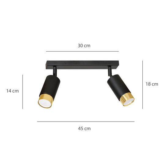 Emibig Emibig Boras 2L black with gold finish ceiling spotlight orientable GU10 - Create a cozy atmosphere in your home