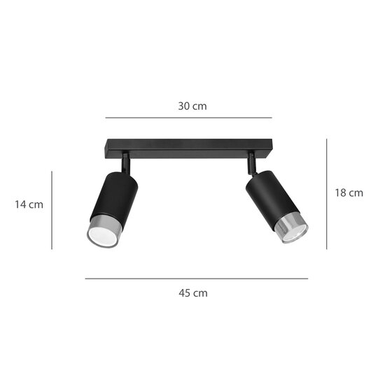 Emibig Emibig Boras 2L black ceiling spotlight GU10 with chrome luxury finish - Ideal for modern interiors