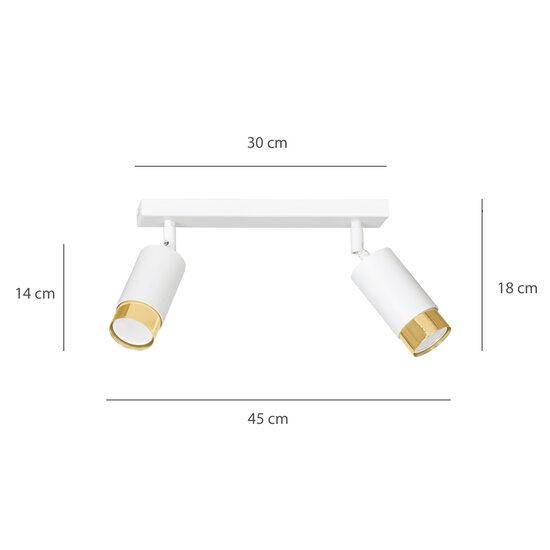 Emibig Emibig Boras doble foco de techo blanco con acabado dorado orientable GU10 - Iluminación ideal para interiores modernos