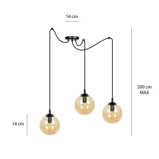 Emibig Emibig Uppsala 3 L hanging lamp with amber glass bulb 3x E14 - Create a warm atmosphere in your home
