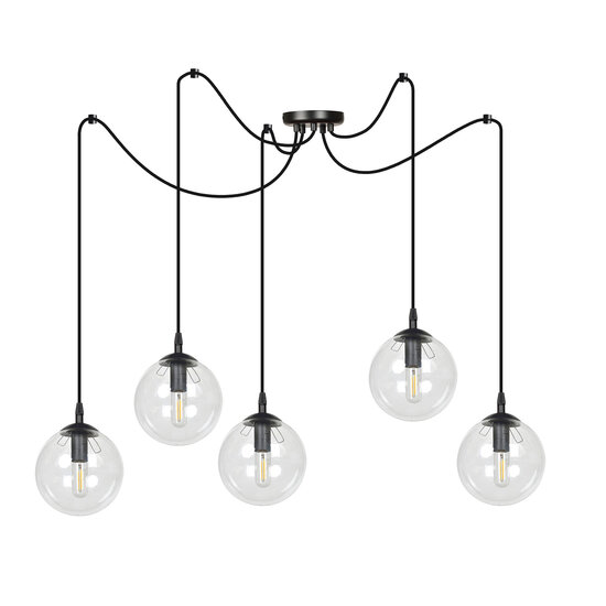 Emibig Emibig Uppsala lámpara colgante negra 5L con vidrio transparente 5x E14 - Iluminación elegante para cualquier espacio