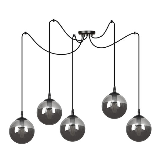 Emibig Emibig Uppsala grote zwarte 5L hanglamp gerookt glas 5x E14 - Perfecte verlichting voor elke ruimte