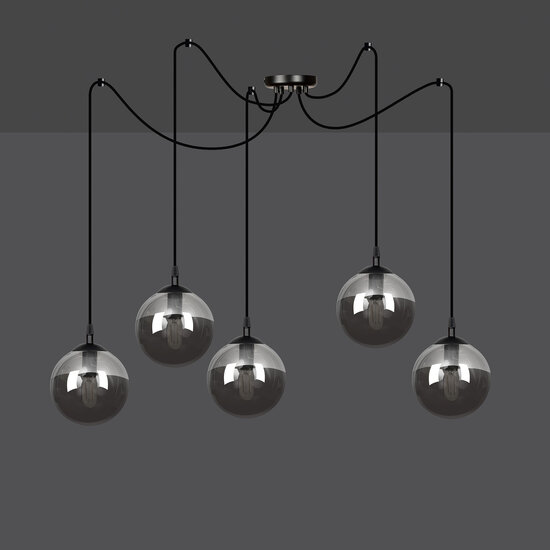 Emibig Emibig Uppsala large black 5L hanging lamp smoked glass 5x E14 - Ideal lighting for modern interiors