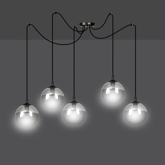 Emibig Emibig Uppsala gran lámpara colgante negra 5L vidrio ahumado 5x E14 - Iluminación ideal para interiores modernos