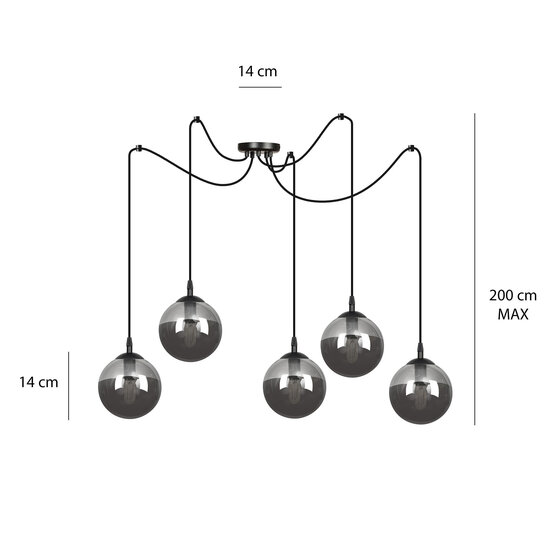 Emibig Emibig Uppsala large black 5L hanging lamp smoked glass 5x E14 - Ideal lighting for modern interiors