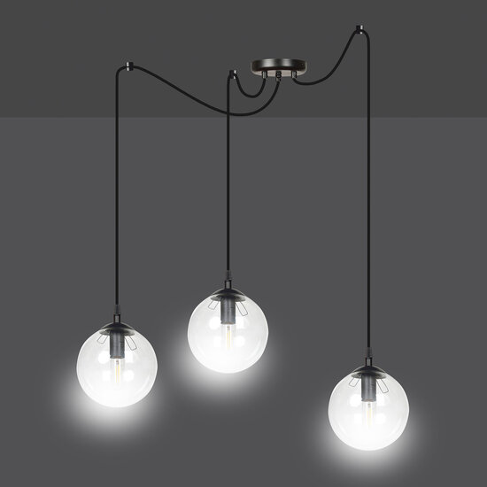 Emibig Emibig Uppsala lámpara colgante negra 3L con vidrio transparente 3x E14 - Iluminación perfecta para cualquier espacio
