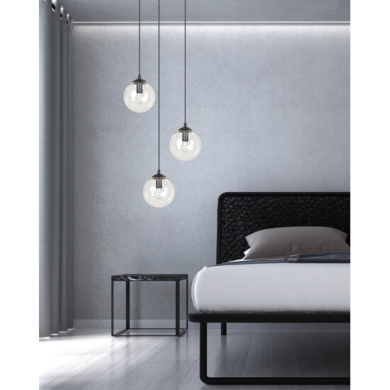 Emibig Emibig Uppsala zwarte 3L pendel lamp met transparant glas 3x E14 - Perfecte verlichting voor elke ruimte