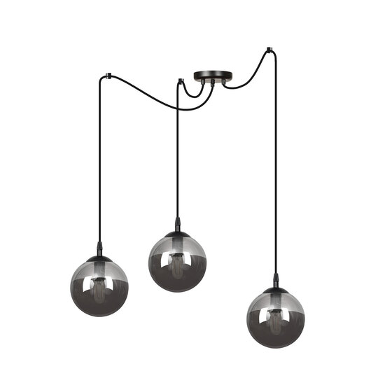Emibig Emibig Uppsala mooie zwarte 3L hanglamp gerookt glas 3x E14 - Perfecte verlichting voor elke ruimte