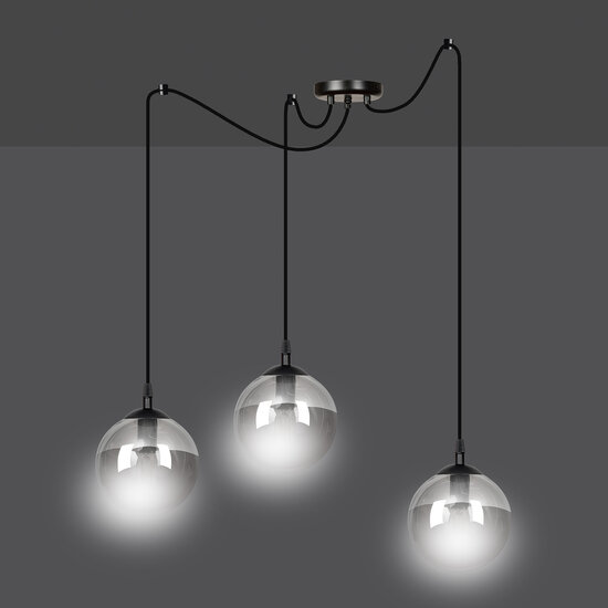 Emibig Emibig Uppsala belle lampe suspendue noire 3L verre fumé 3x E14 - Éclairage parfait pour chaque espace