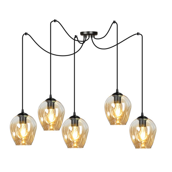 Emibig Emibig Malmo amberkleurige 5x E27 pendel E27 decentraliseerbaar - Perfect voor moderne interieurs