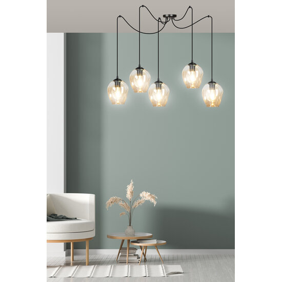 Emibig Emibig Malmo amberkleurige 5x E27 pendel E27 decentraliseerbaar - Perfect voor moderne interieurs