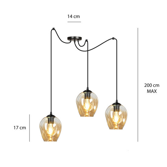 Emibig Emibig Malmo amber colored 3L suspension E27 decentralizable - Ideal for creating a warm atmosphere in any room