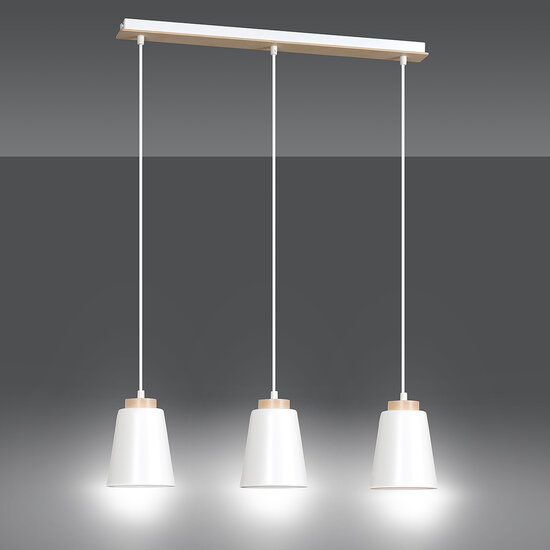 Emibig Emibig Kaarina larga lámpara colgante blanca 3L con madera 3x E27 - Iluminación perfecta para cualquier espacio