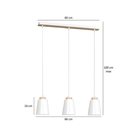 Emibig Emibig Kaarina longue 3L lampe pendante blanche avec bois 3x E27 - Éclairage parfait pour chaque espace