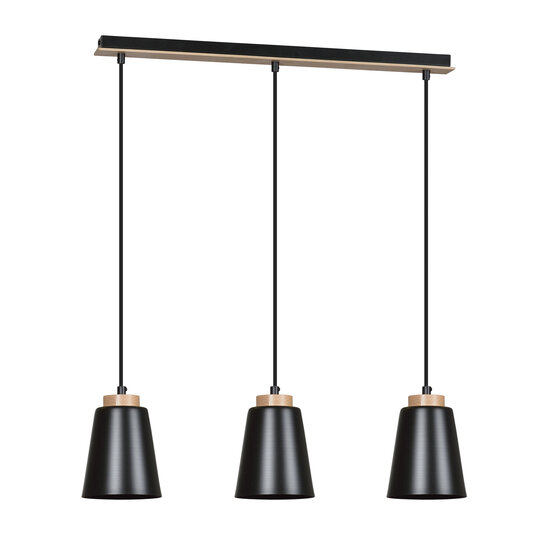 Emibig Emibig Kaarina lange 3L zwarte pendellamp met hout 3x E27 - Perfect voor een moderne uitstraling in uw interieur