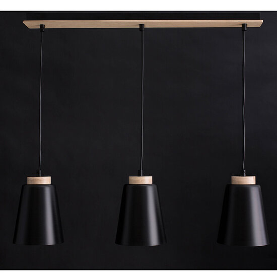 Emibig Emibig Kaarina long 3L black pendant lamp with wood 3x E27 - Ideal for adding a modern touch to your space