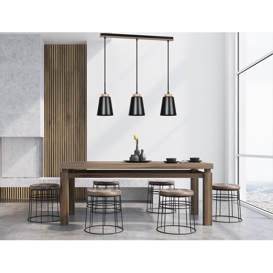 Emibig Emibig Kaarina larga lámpara colgante negra con madera 3x E27 - Ideal para añadir un toque moderno a tu espacio