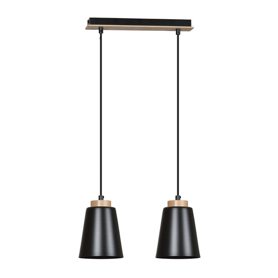 Emibig Emibig Kaarina 2L lampe suspendue noire avec bois 2x E27 - Éclairage parfait pour chaque espace