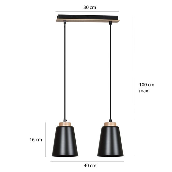 Emibig Emibig Kaarina 2L black pendant lamp with wood 2x E27 - Perfect lighting for any space