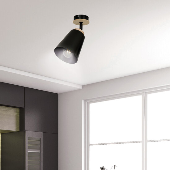 Emibig Emibig Salo lampe de plafond noire en bois 1x E27 - Éclairage parfait pour chaque espace