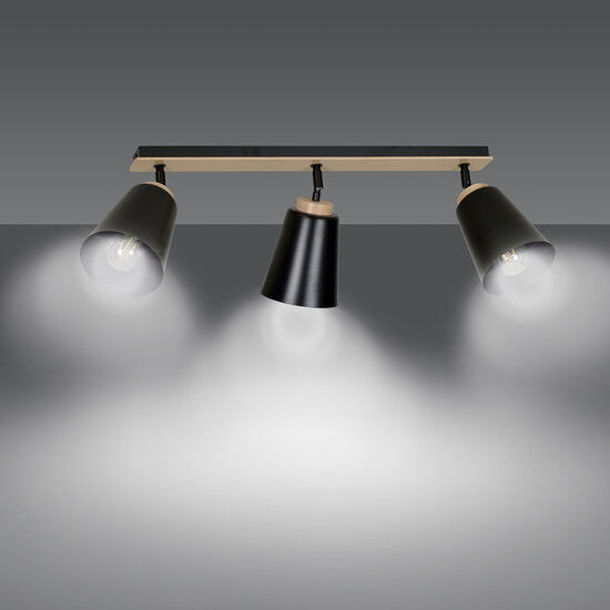 Emibig Emibig Salo 3L lampe plafond noir et bois 3x E27 - Éclairage idéal pour chaque espace