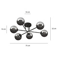 Emibig Emibig Kangasala lampe de plafond ronde ludique 6L noire avec ampoules en verre fumé E14 - Idéale pour créer une atmosphère chaleureuse dans n'importe quelle pièce