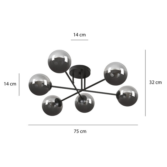 Emibig Emibig Kangasala runde, verspielte 6L-Deckenleuchte in Schwarz mit Rauchglasbirnen E14 - Perfekt für eine gemütliche Atmosphäre in jedem Raum