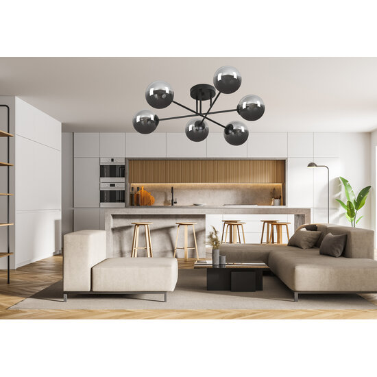 Emibig Emibig Kangasala round playful 6L ceiling lamp black with smoked glass bulbs E14 - Perfect for creating a cozy atmosphere in any room