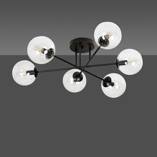Emibig Emibig Kangasala lámpara de techo redonda 6L negra con bombillas de vidrio transparente E14 - Iluminación ideal para interiores modernos