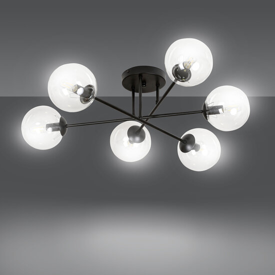 Emibig Emibig Kangasala lámpara de techo redonda 6L negra con bombillas de vidrio transparente E14 - Iluminación ideal para interiores modernos
