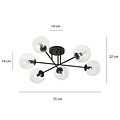 Emibig Emibig Kangasala lámpara de techo redonda 6L negra con bombillas de vidrio transparente E14 - Iluminación ideal para interiores modernos
