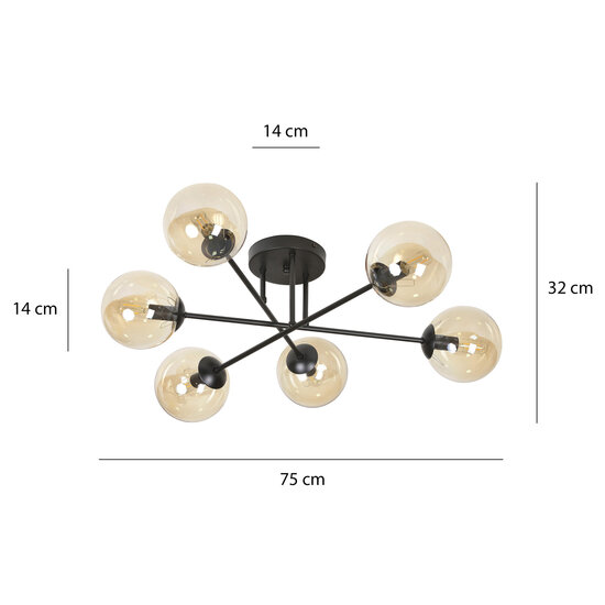 Emibig Emibig Kangasala round special 6L ceiling lamp black with amber bulbs E14 - Ideal lighting for your bedroom
