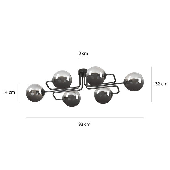 Emibig Emibig Kangasala speelse 6L plafondlamp zwart met gerookte glas bollen E14 - Creëer een sfeervolle ambiance in uw huis